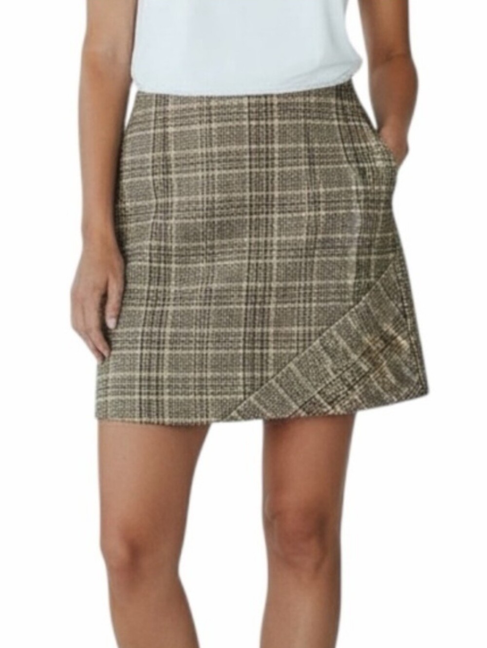Cabi Skirt Plaid Houndstooth Womens Size Medium Neutral Minimalist Academia